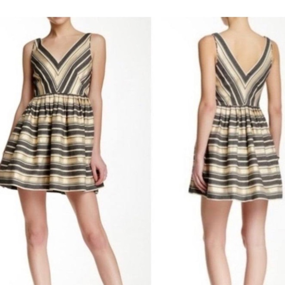 J Crew Fit & Flare Gold & Cream Dress